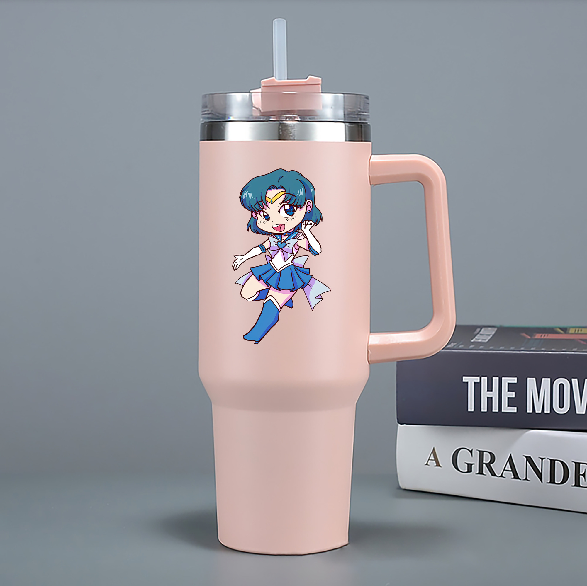 （画像用） 美少女戦士セーラームーン 水野 亜美 みずの あみ Sailor Moon Mizuno Ami 1200mL車用タンブラー - クリスタルステッカー（プラスチックストロー付き）